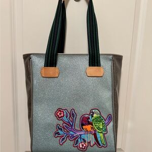 Stylish Consuela Chica Tote Bag with Stiched Parrot Design